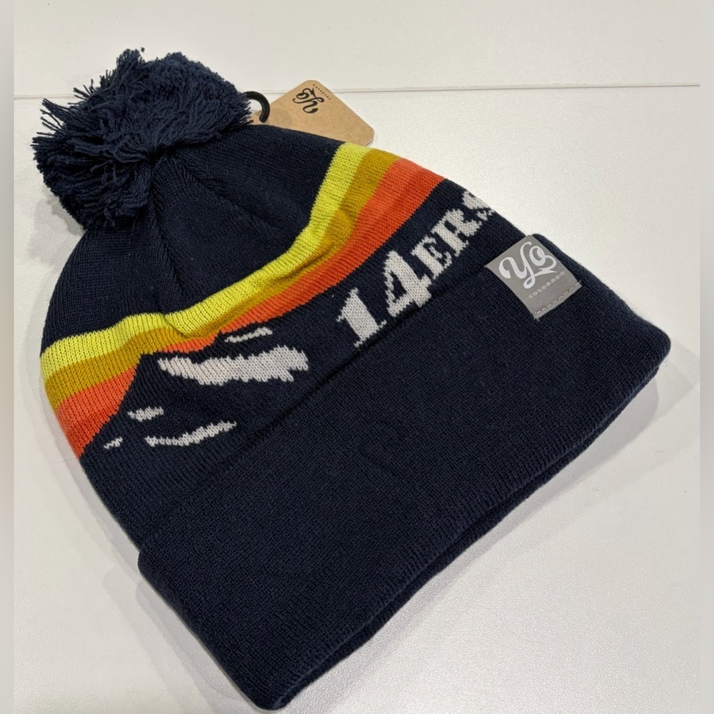 Yo Colorado Colorado 14ers Beanie Hat Navy NWT Pom Mountain Ski Snow Cozy - Picture 3 of 7